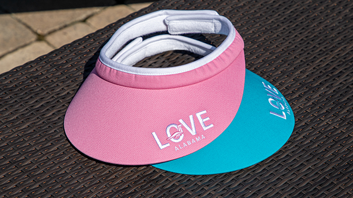 Ladies Velcro Visors on an outdoor table