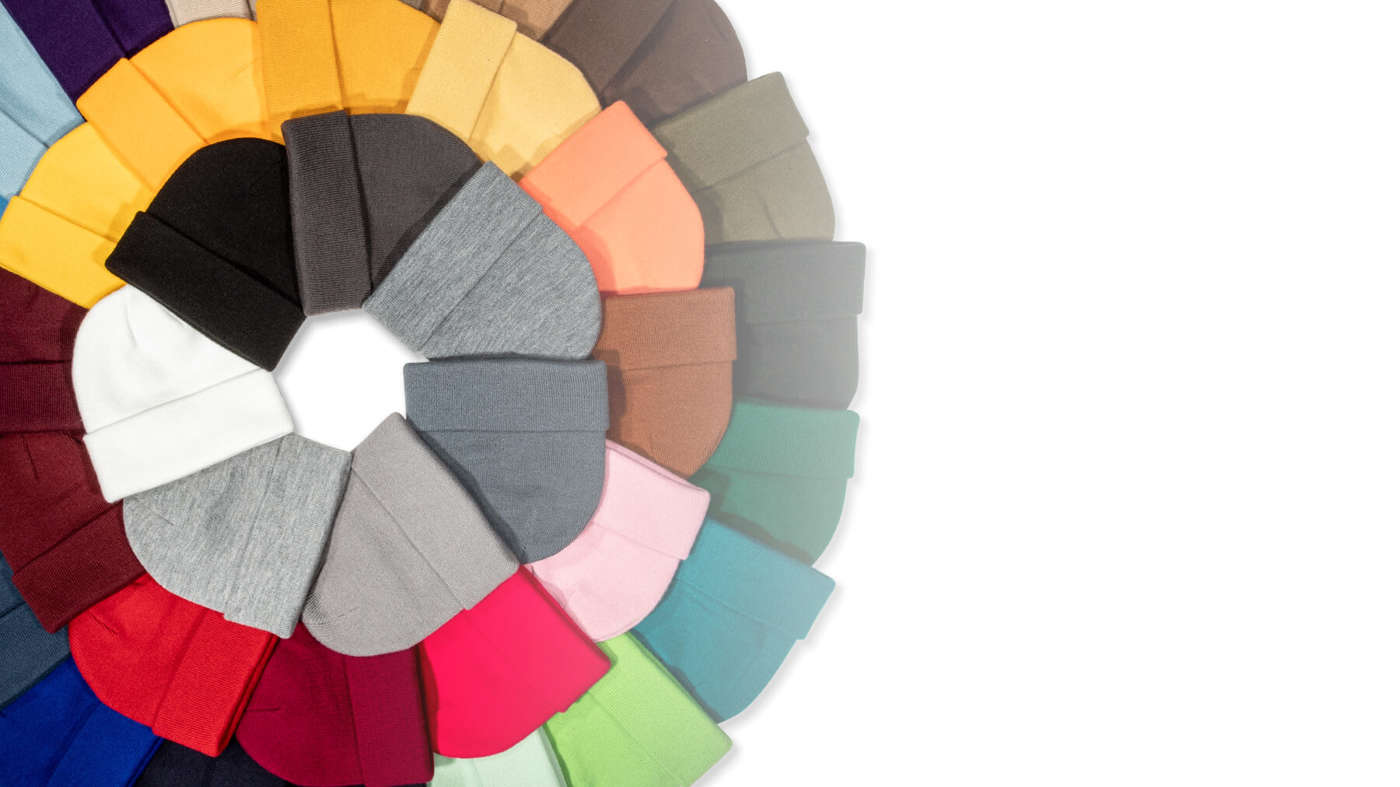 Color wheel of acrylic yarn cuffed knits