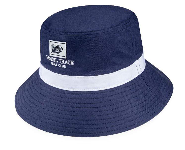 Navy blue with white stripe large brim bucket hat by Pukka