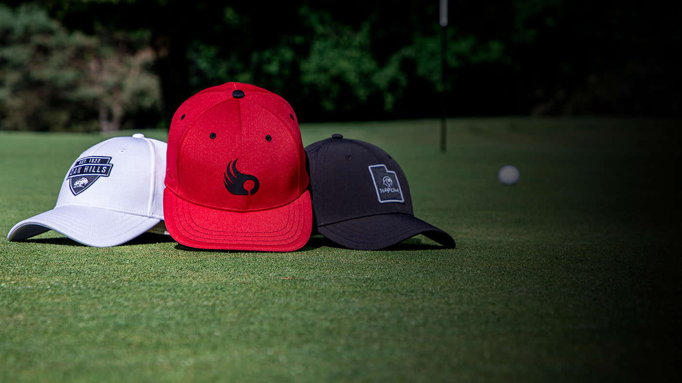 Stretch-Fit hats sitting on stairs