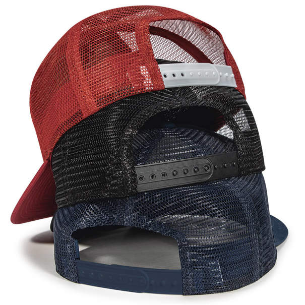 Stack of Custom Golf Hats featuring Plastic Snap Closures