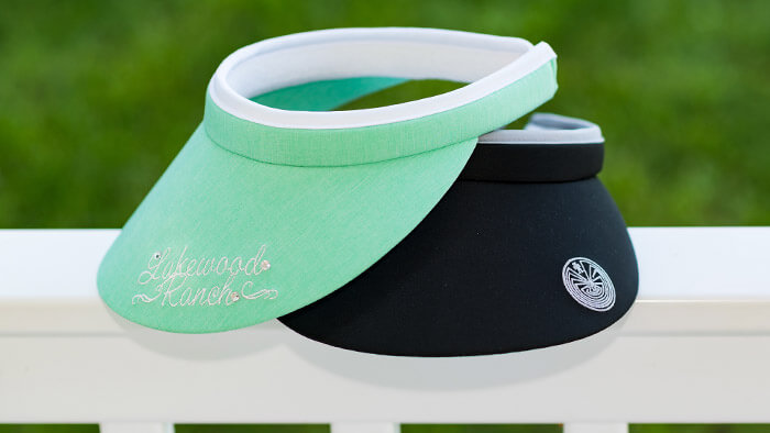 Ladies Clip-On Visors on a patio