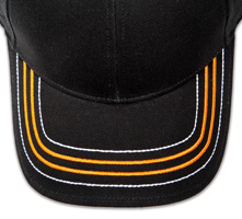 Pukka hat, visor stitching, 4 rows, 2 thick satin stitch and 2 contrast stitches, 2 color