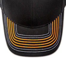 Pukka hat, visor stitching, 8 rows, 4 thick satin stitch and 4 contrast stitches, 2 color