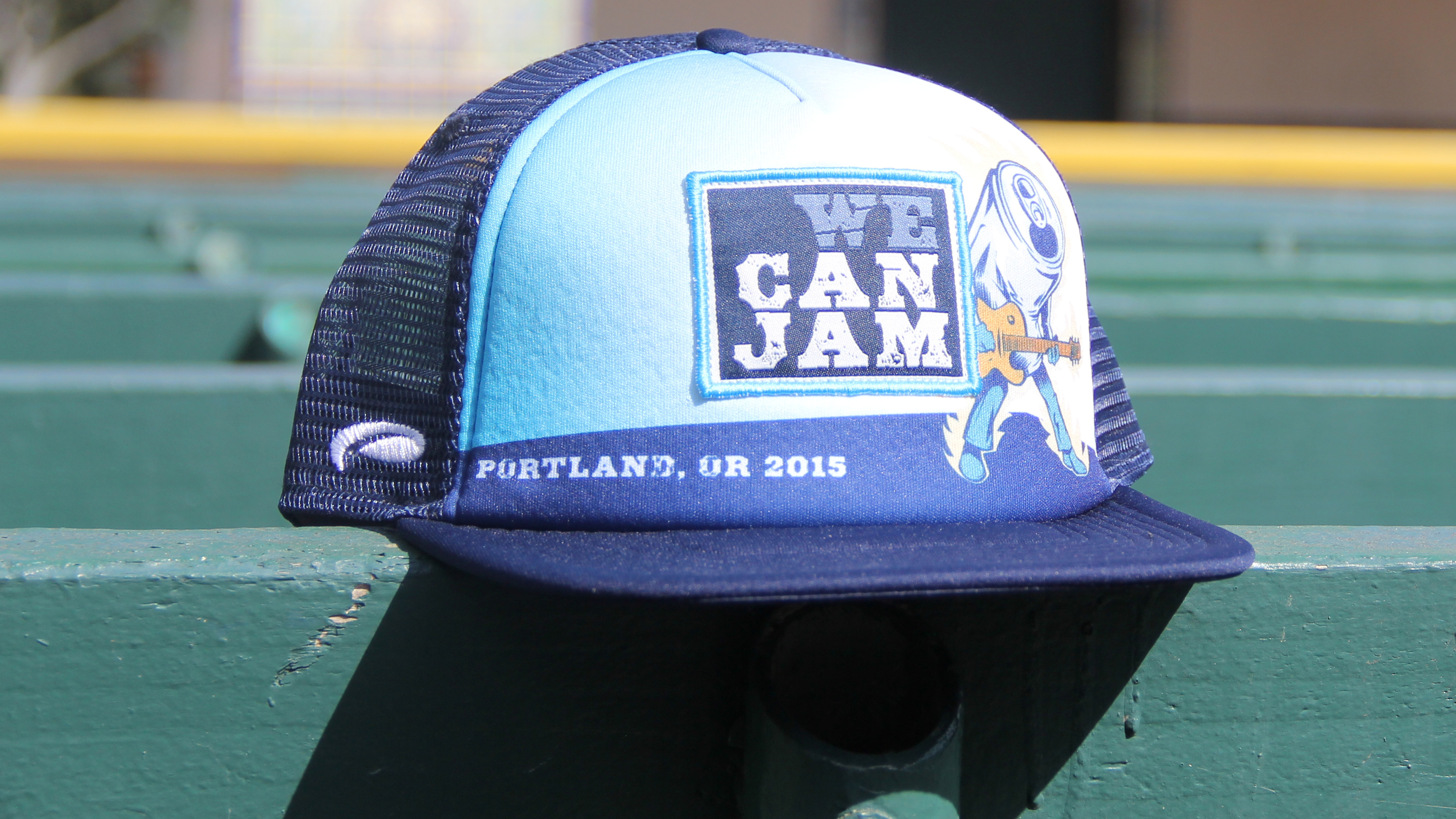 Music/Events hat sitting on wood beam