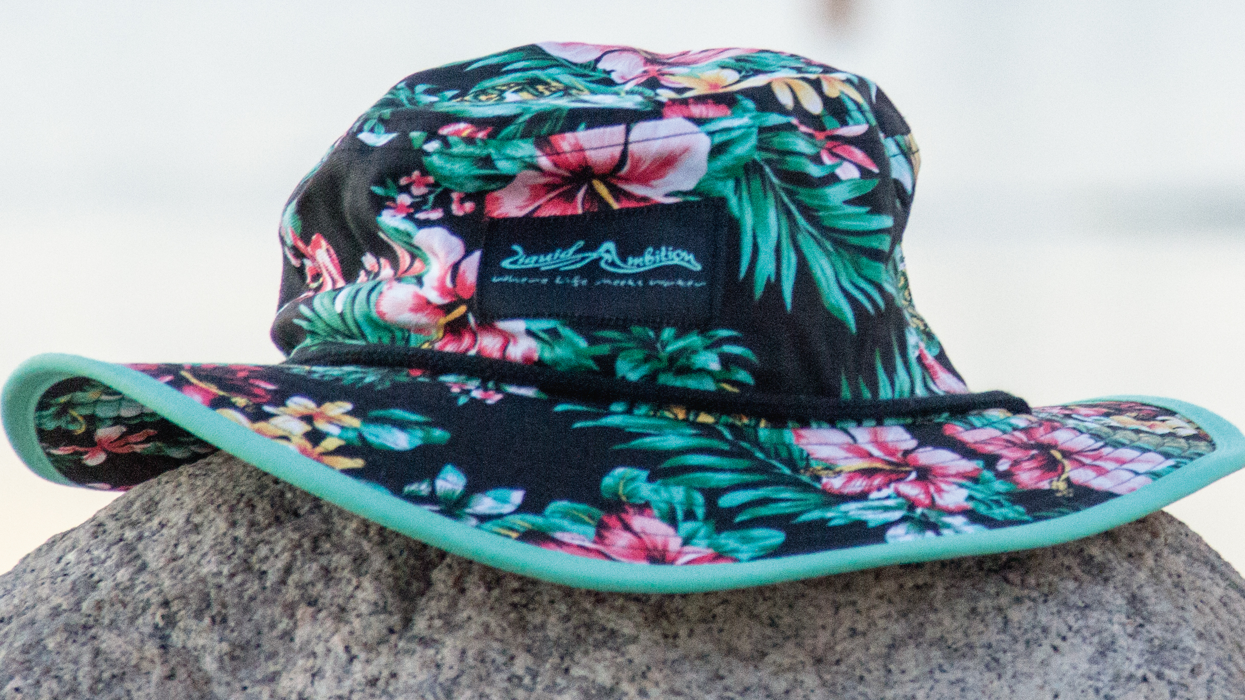 Boonie bucket hat sitting on large rock